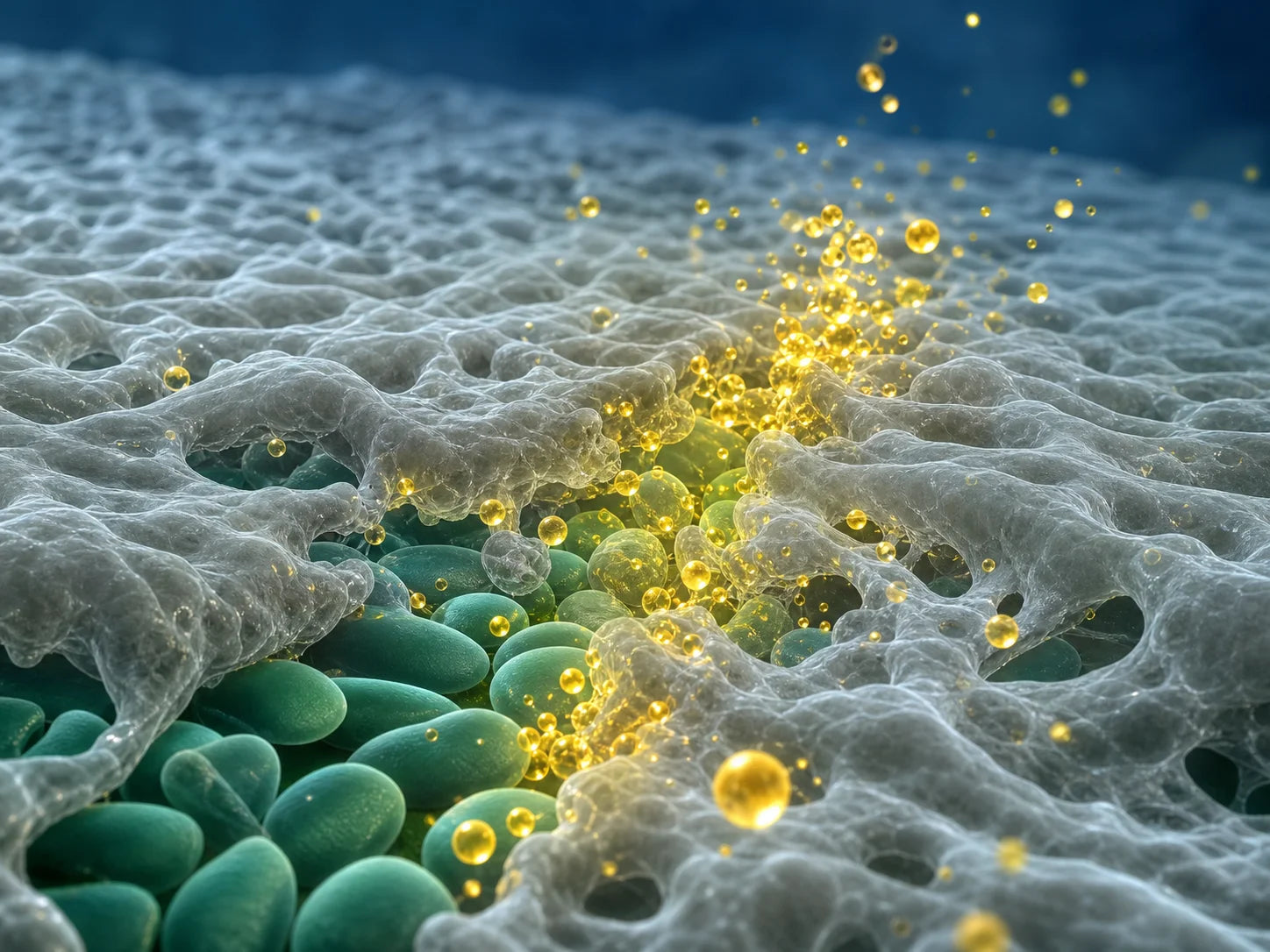 Carvacrol destruyendo biofilm bacteriano bajo microscopio